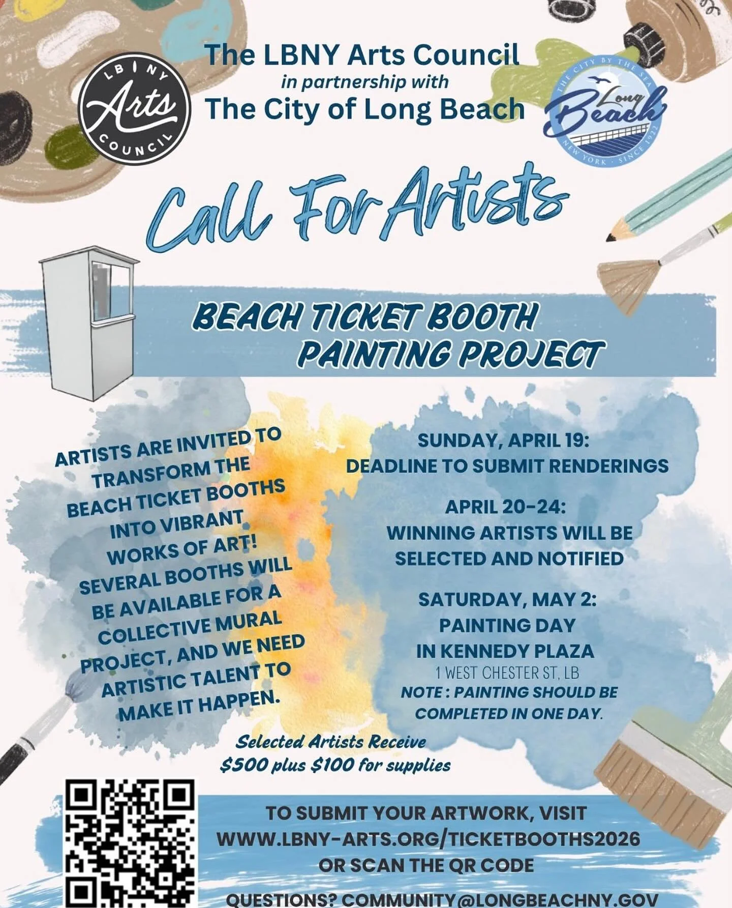 Calling Artists! Beach Ticket Booth Painting Project!

The LBNY Arts Council in partnership with the City of Long Beach invite local artists to help transform the Beach Ticket Booths into works of art.

Several booths will be available for a collecti
