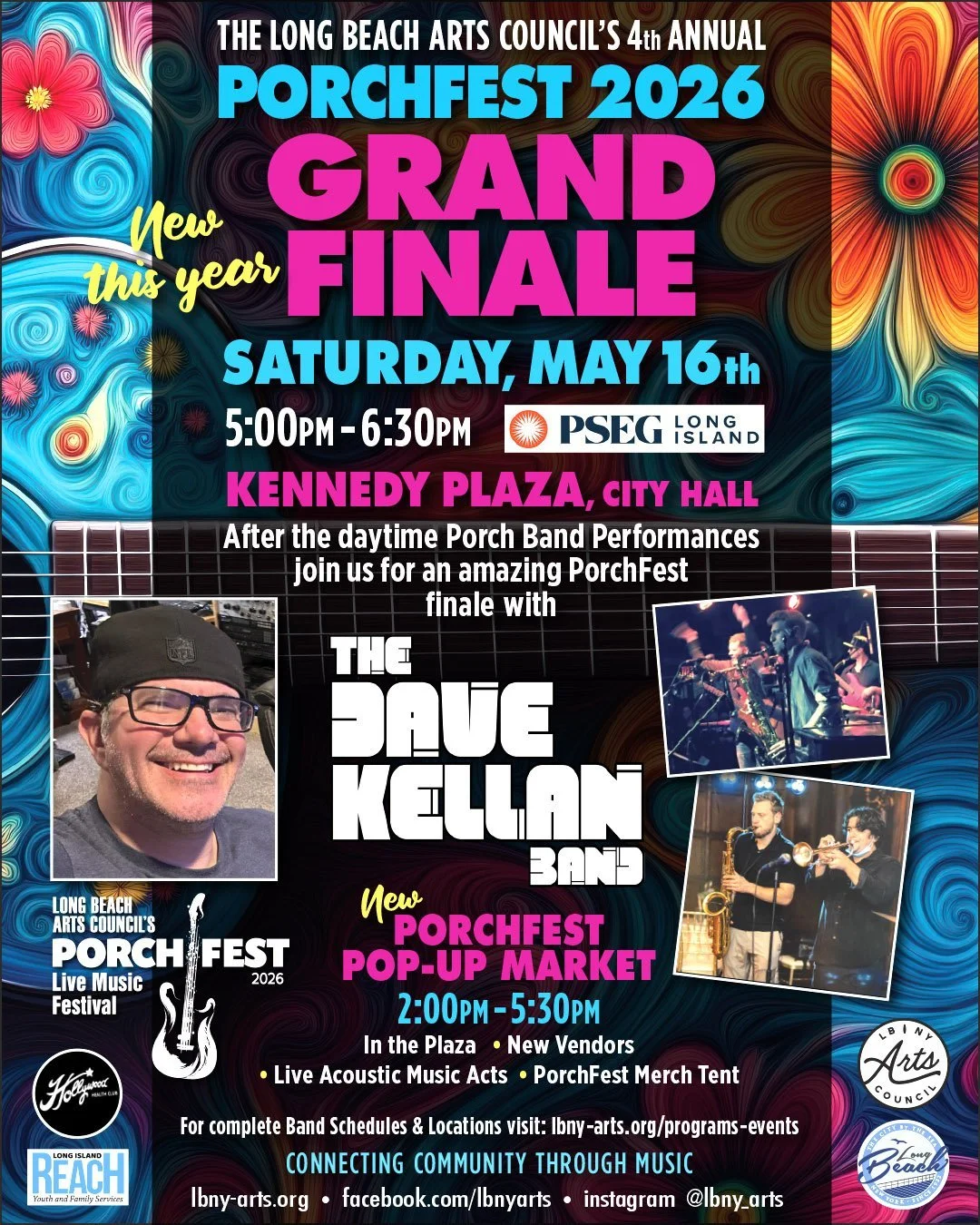 🎶 Make a day of PorchFest 🎶

✨ Pop-Up Market
🕑 2&ndash;5:30PM
Vendors &bull; Live acoustic music &bull; Merch

🎸 Grand Finale
The Dave Kellan Band | @davekellanmusic 
⏰ 5&ndash;6:30PM
📍 Kennedy Plaza, City Hall

Spend the day, stay for the music