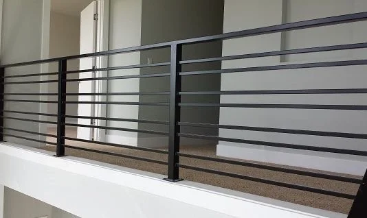 #11 Rectangle tubing handrail with square tube posts and paired spacing panels 