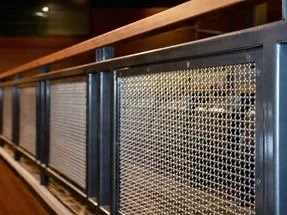 #22 Wooden handrail with square tubing and wire mesh paneling