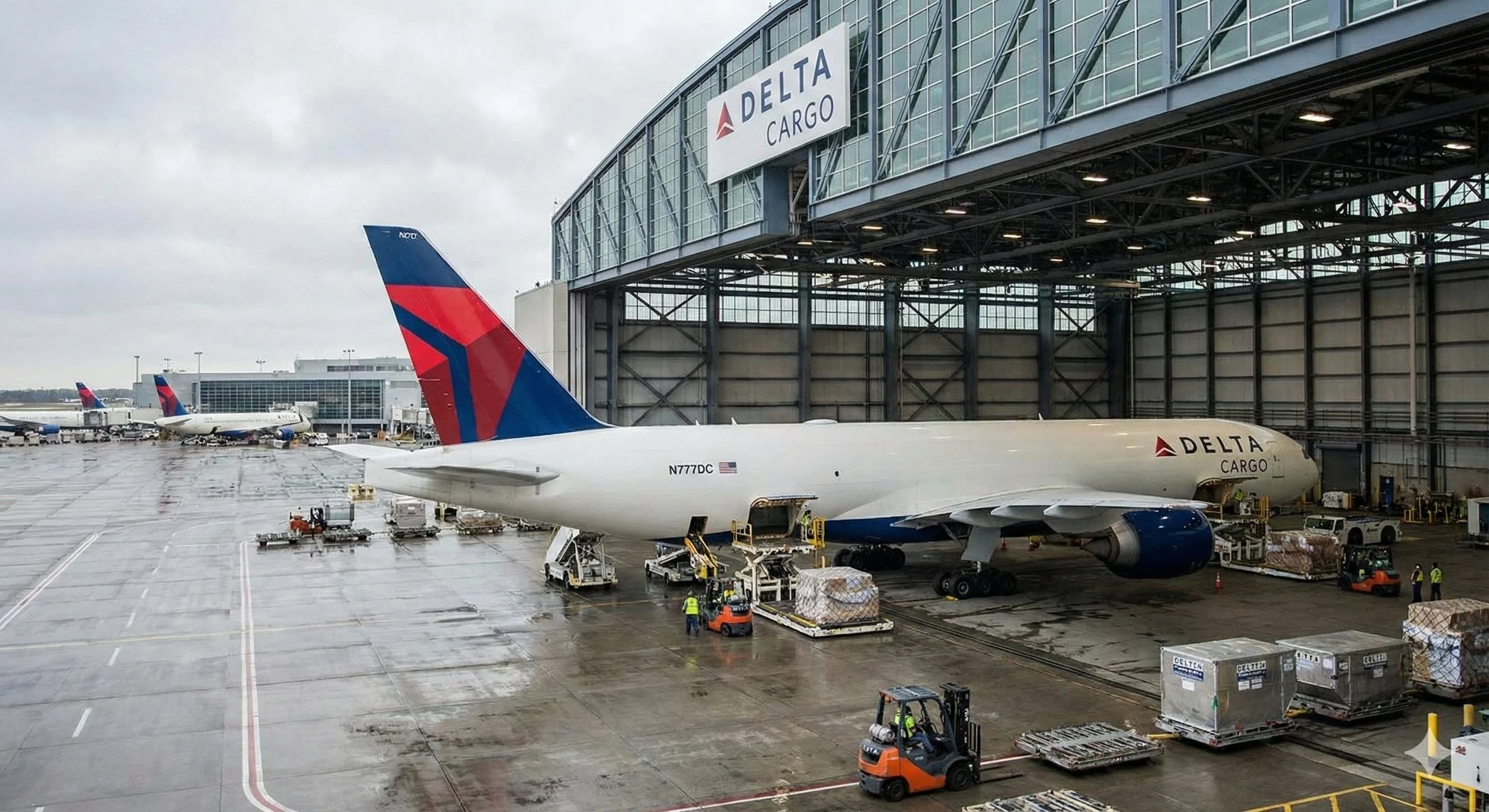 Delta Cargo facility and aircraft at Salt Lake City International Airport during new air cargo hub expansion.