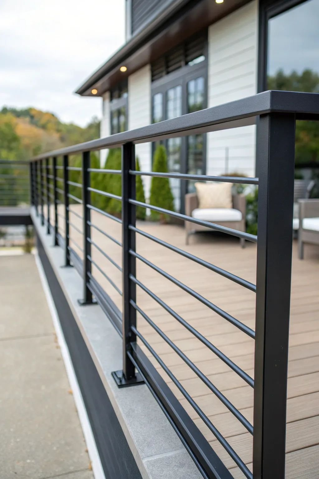 #13 Rectangle tube handrail with round tube panels and square tube posts