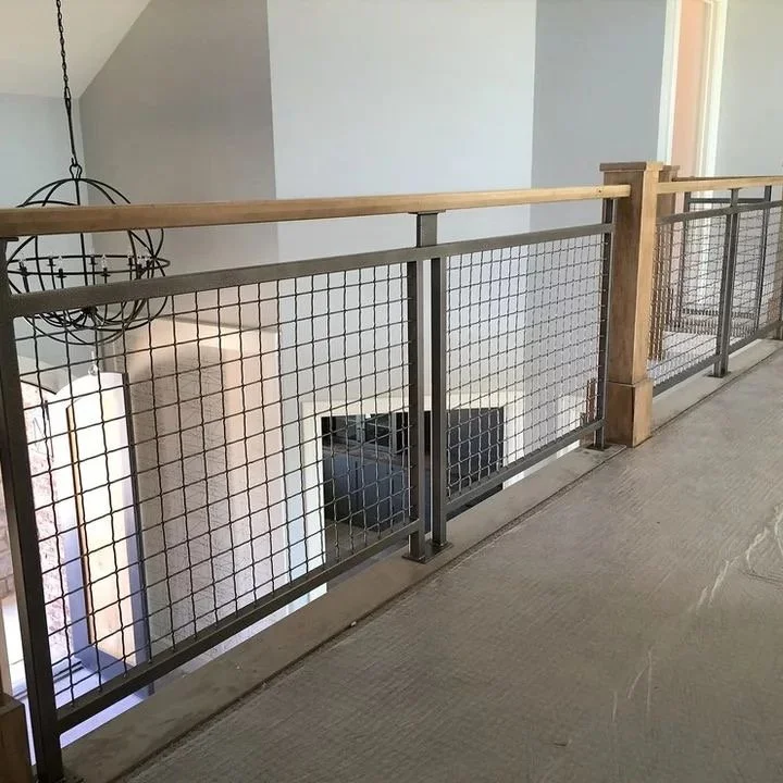 #23 Wooden handrail with square tubing and wire panels