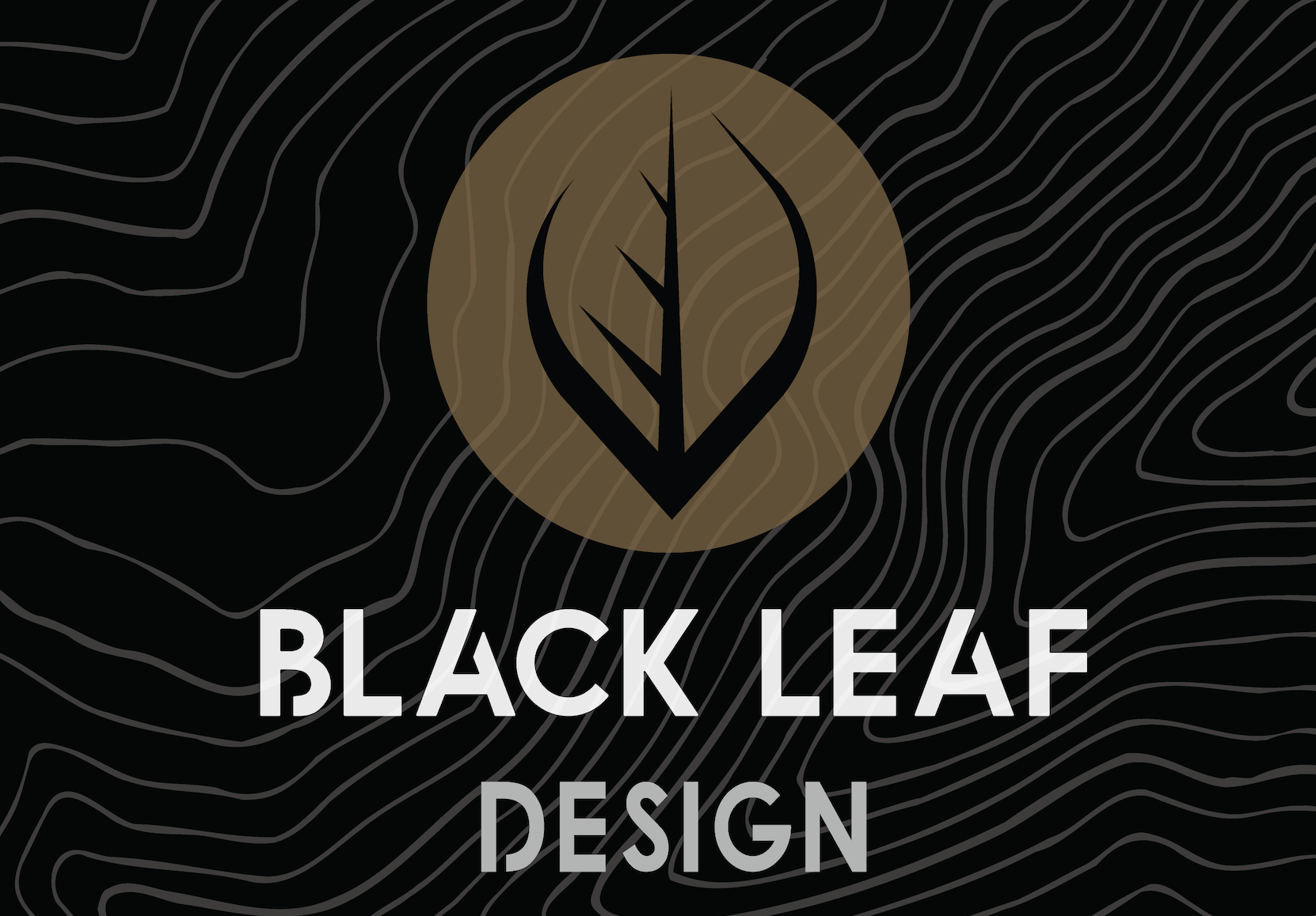 Black Leaf Design logo with a stylized leaf inside a circle and wavy line background, text reads 'Black Leaf Design'.