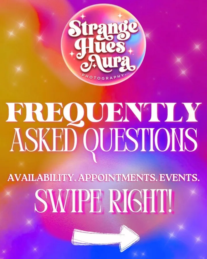 Still curious about how aura sessions work at Strange Hues Aura Photography? ✨

We&rsquo;ve officially answered some of our most frequently asked questions to make booking your aura experience easier, clearer, and more intentional. From Aura Hours an