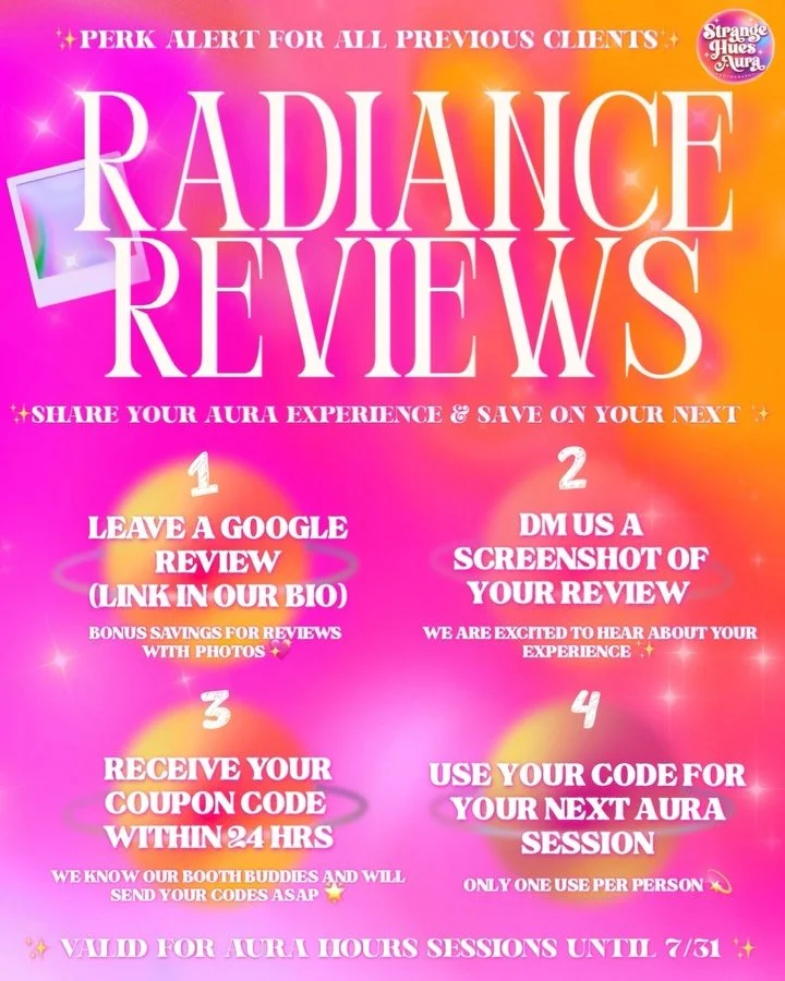 Have we captured your aura before? ✨

If Strange Hues Aura Photography has been part of your healing journey, self reflection, or simply gave you a magical memory, we&rsquo;d love to hear about it 💜

Thank you for being part of the Strange Hues Aura