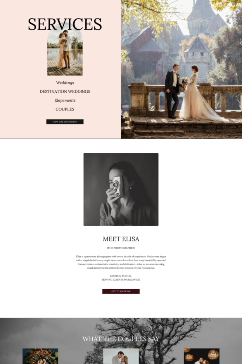 A website homepage for a digital marketing agency featuring sections on transforming brands, services including social media management and content creation, a portfolio with images of a woman using a laptop, group fitness, and social media, a blog section with articles and images, a newsletter subscription form, and a footer with contact info and social media links.