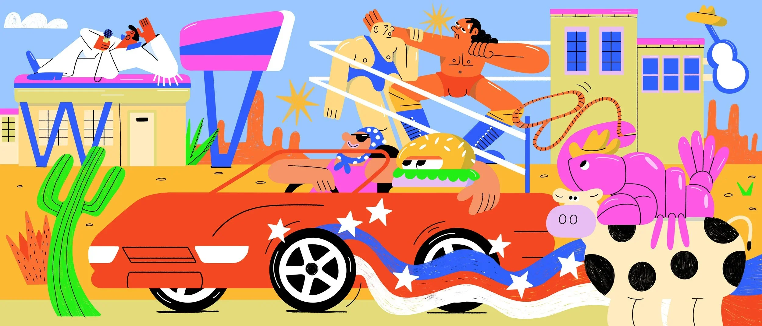 I’m very happy to introduce a new artist who has recently joined our roster, Ellice Weaver. Ellice is a UK-based illustrator known for her lively, detail-rich compositions filled with color and character. Her work has a distinctive energy and narrati