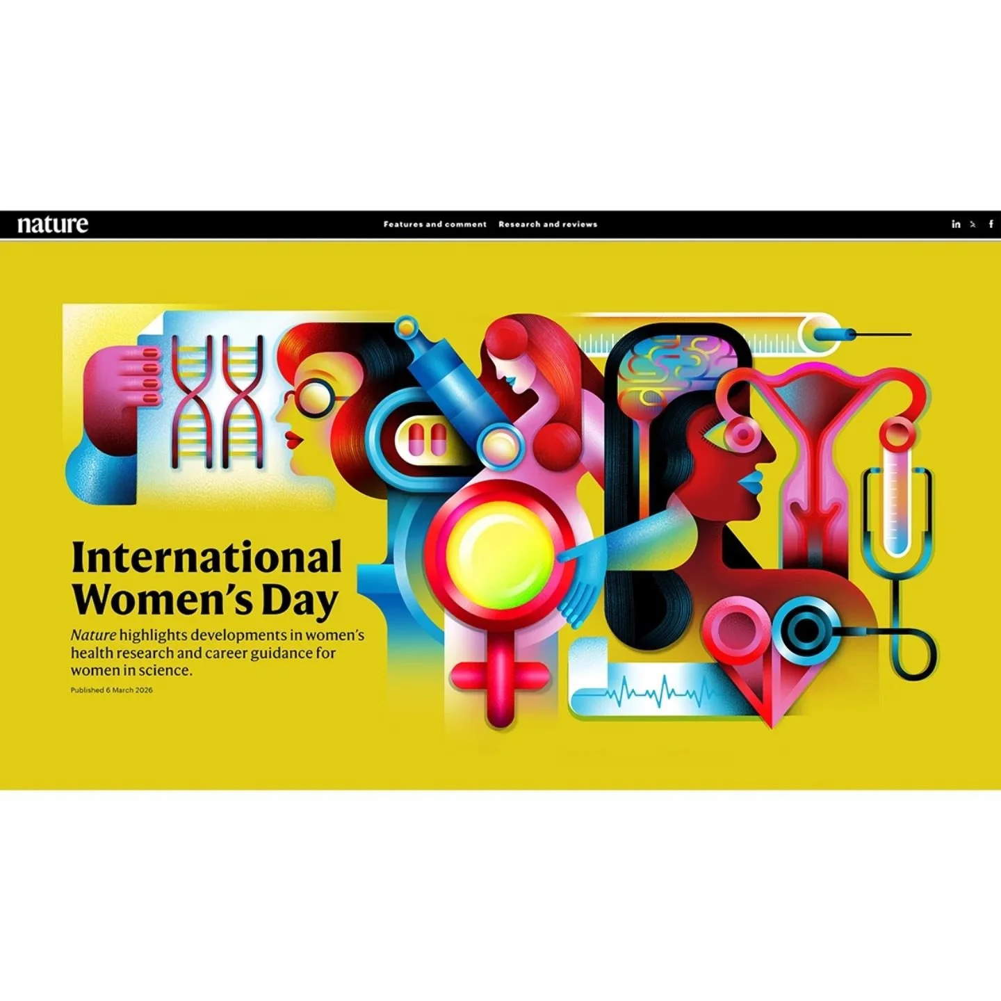 Illustrations created by María Corte Maidagan for Nature:
International Women’s Day
Nature highlights developments in women’s health research and career guidance for women in science.
