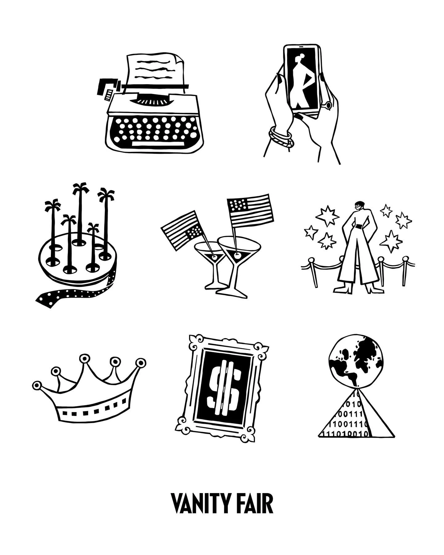 Fernando Cobelo for the rebranding of Vanity Fair newsletters. From politics to fashion, to technology, and general news, the icons accompany the magazine’s weekly columns.