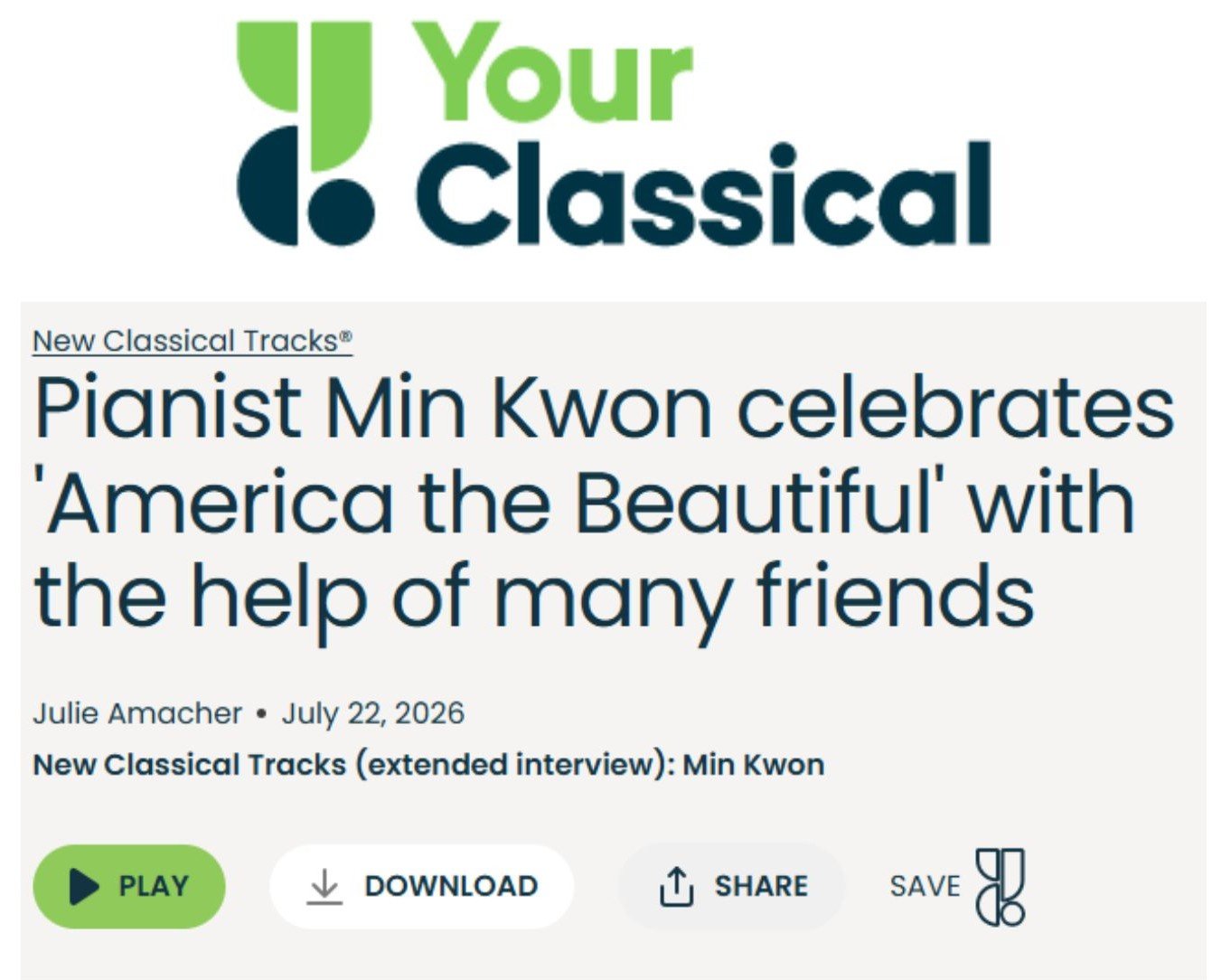 Your Classical: Pianist Min Kwon celebrates "America the Beautiful"