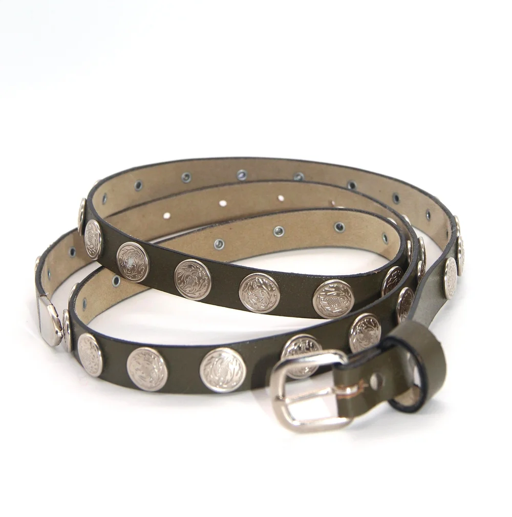 Olive Green Studded Waist Belt — PAU Boutique display picture 3