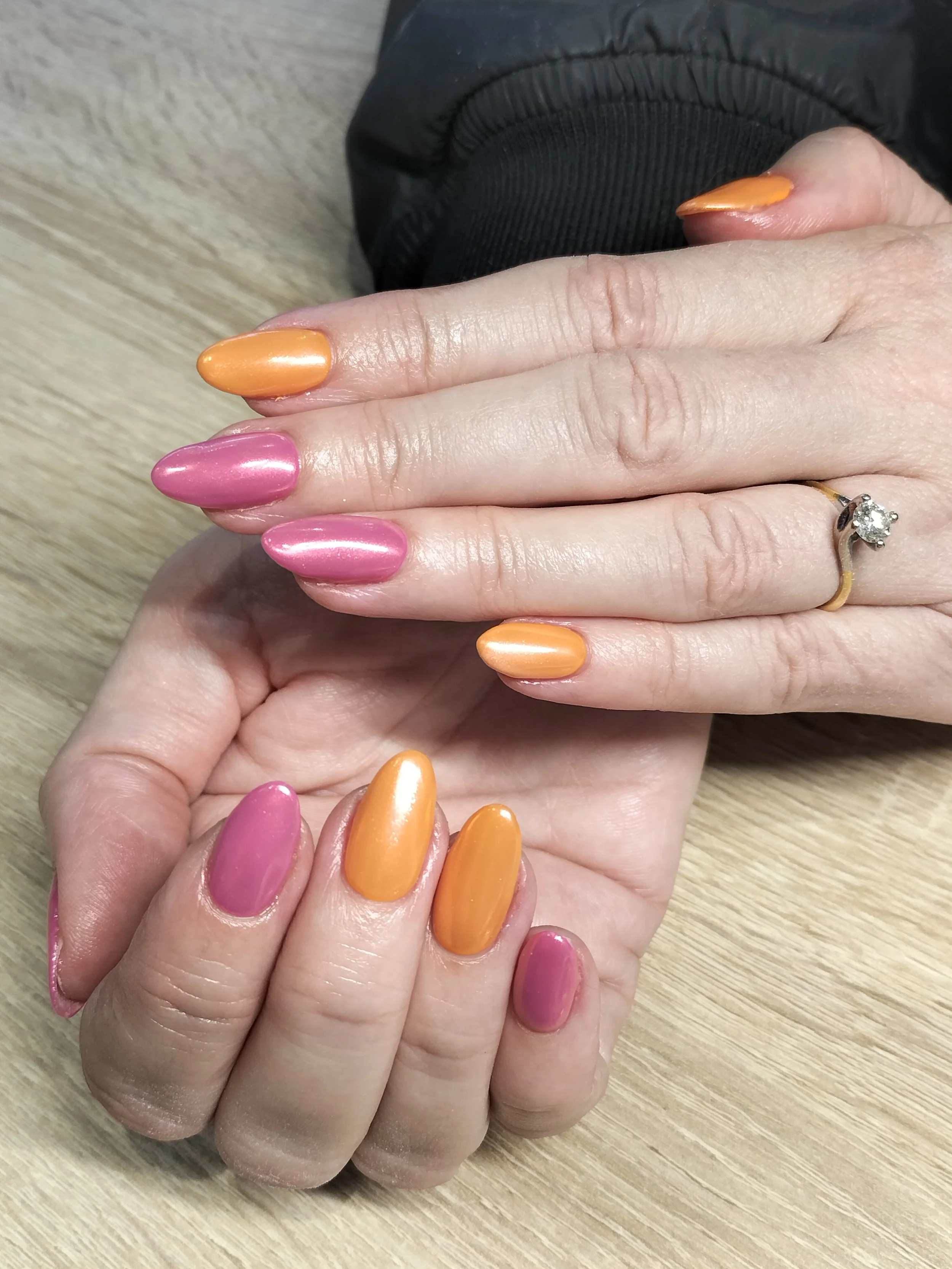 CND Builder Pink & Orange Chrome Nails