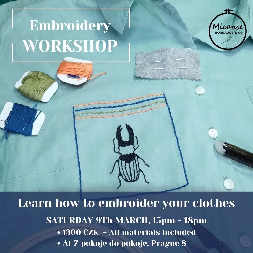 Embroidery workshop🪡🧶🧵

Bring your own clothes and learn to embroider them! 

During this workshop we will learn basic stitches, how to apply them on different fabrics and transfer our designs.&nbsp; 

Prize 1300 CZK - All materials and a small sn