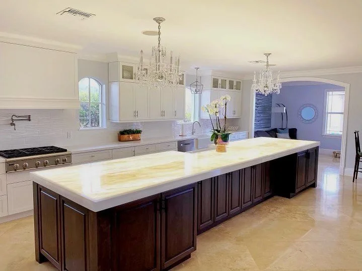 Beautiful backlighting under onyx countertop.
