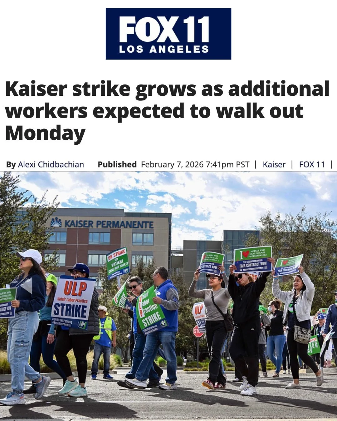 "United Food and Commercial Workers (UFCW) Southern California locals representing Kaiser Permanente pharmacy and laboratory employees have delivered a 10-day Unfair Labor Practice (ULP) strike notice to Kaiser Permanente executives. The ULP str