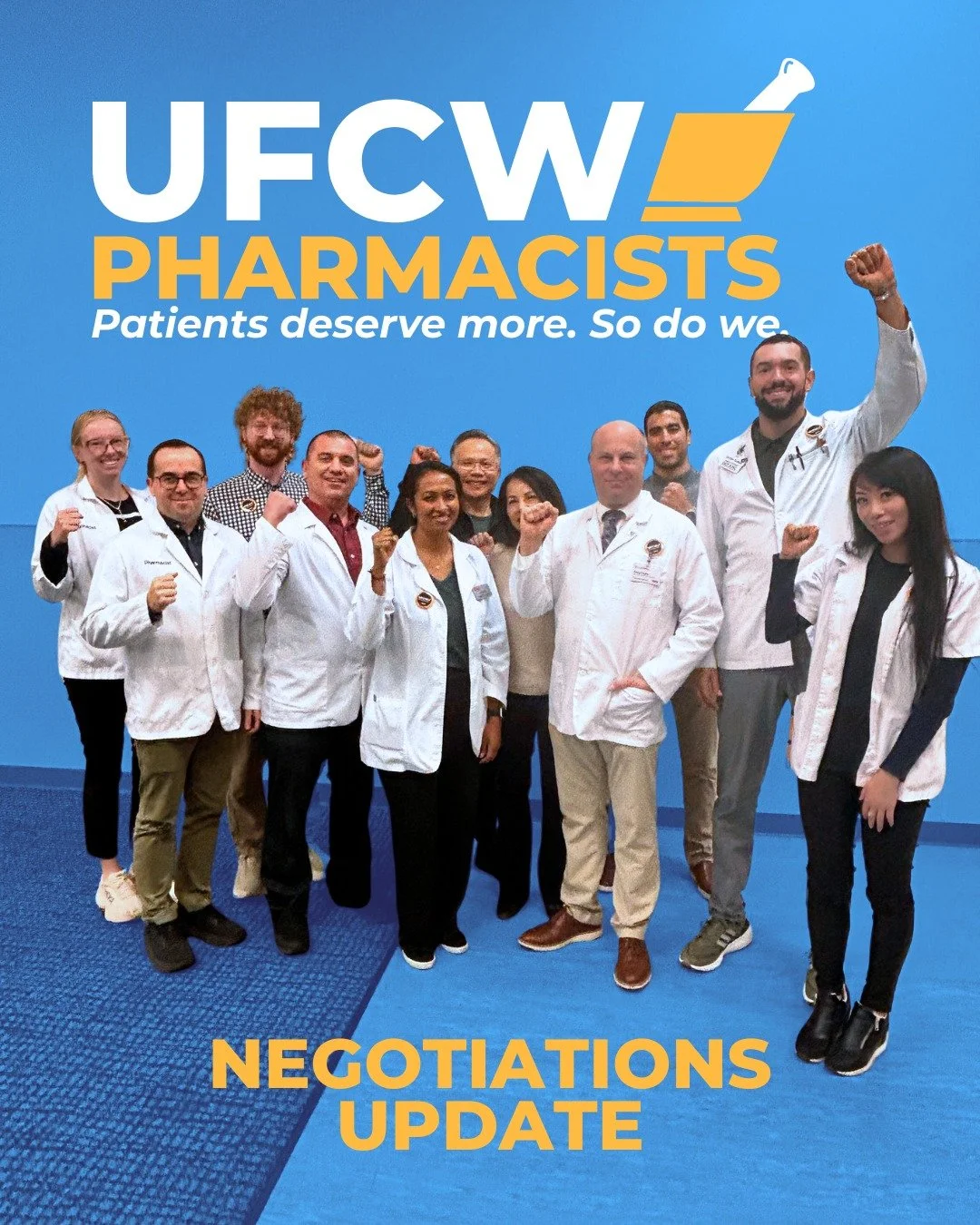 🚨 UFCW Pharmacists Bargaining Update: Some Progress But More Pressure Needed

We wrapped our third session with Ralphs, Vons,  Albertsons, and Pavilions. 
✅ Tentative agreements on job bidding, just cause protections for demotions, and 12-hour holid