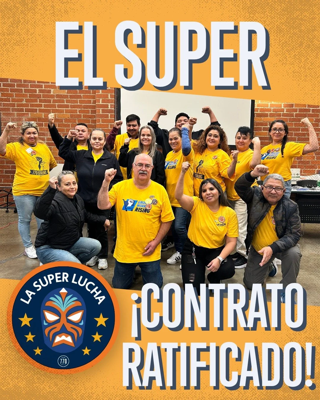 Nuestro contrato con El Super ha sido ratificado.
Incluye aumentos salariales para todos, protecciones migratorias y bonificaciones por ratificaci&oacute;n. Despu&eacute;s de 10 meses de negociaci&oacute;n, acciones en las tiendas y votaciones de los