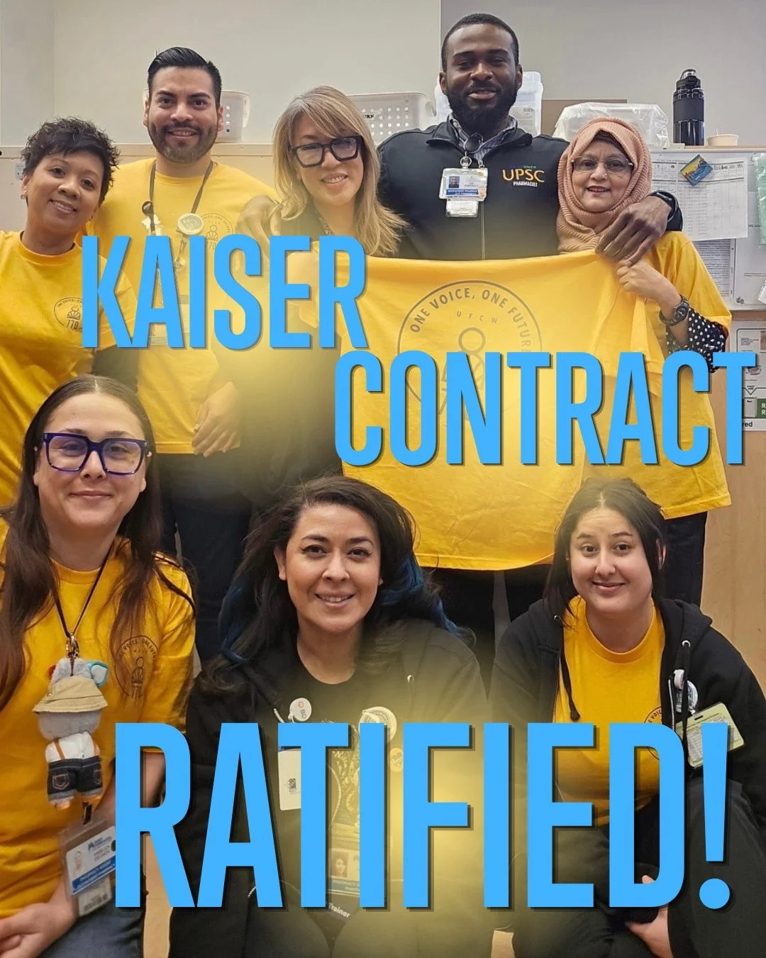 🚨BREAKING: Kaiser Contract RATIFIED!

More than 12,000 UFCW Kaiser members voted YES after months of actions and a three day ULP strike and we won.

25% to 30% total wage increases for many members
Stronger longevity pay and improved PSP
Equity gain