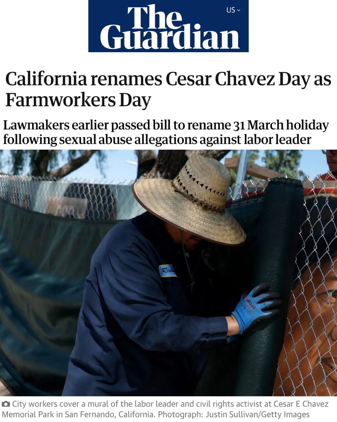California has renamed C&eacute;sar Ch&aacute;vez Day to Farmworkers Day following deeply troubling allegations that have come to light.

As a labor movement, we believe in telling the full truth. We can honor the fight for dignity, fair wages, and s