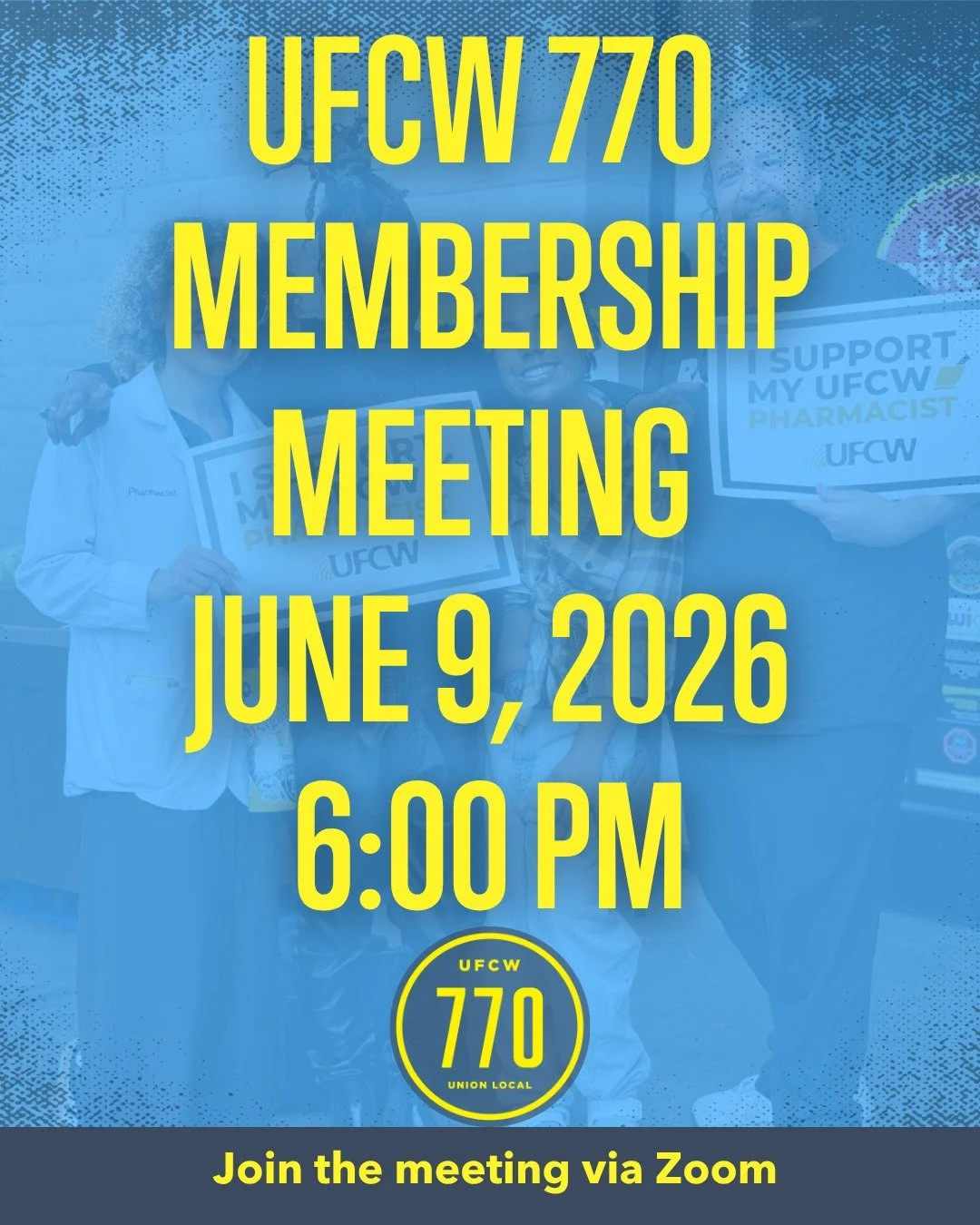 Mark your calendar! Our next General Membership Meeting is happening Tuesday, June 9th at 6pm via Zoom!

We'll share important updates on recent victories, contract negotiations, upcoming actions, and how you can get involved. Plus, we'll answer your