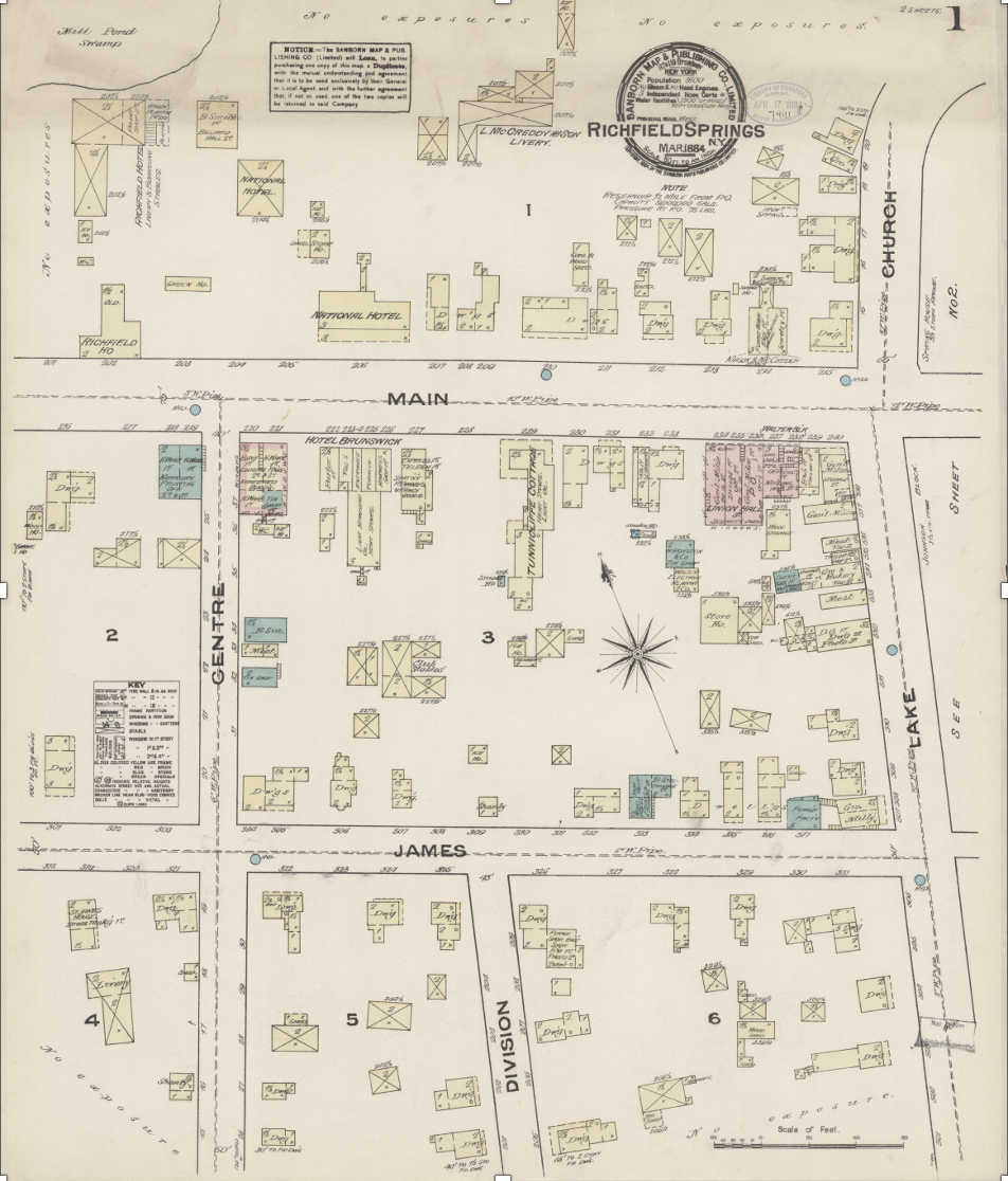 Sanborn Fire Insurance Map March 1884 showing the former bank building