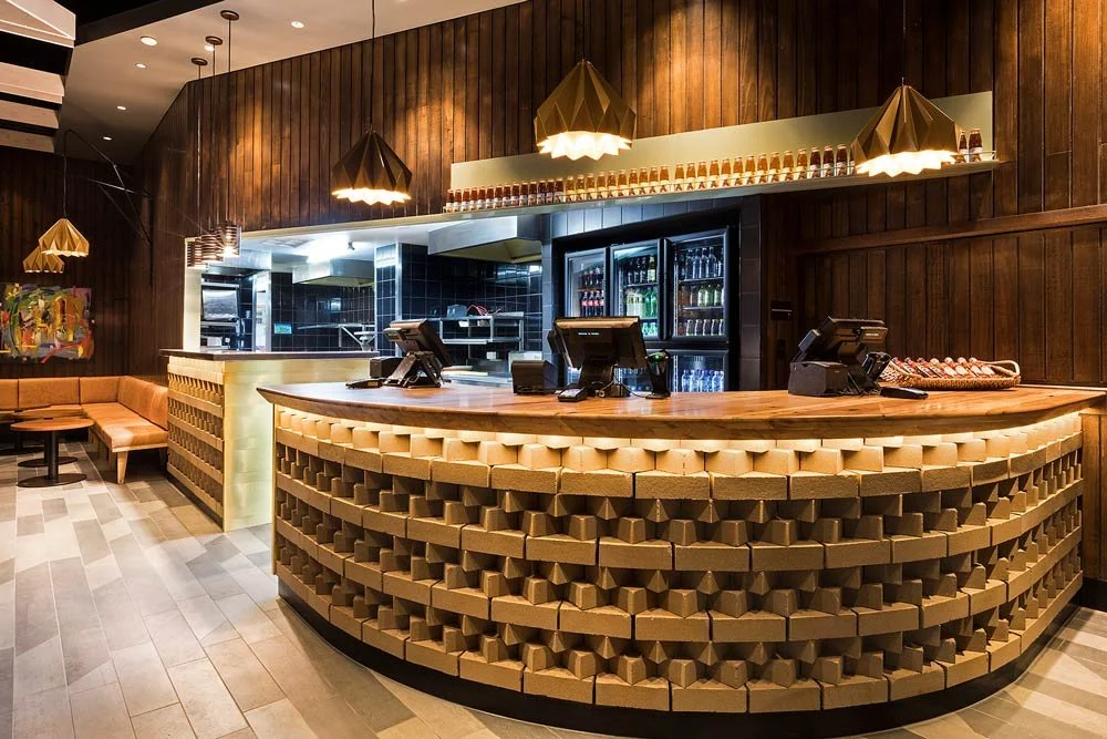 Nando's interior counter featuring an interesting 3d pattern