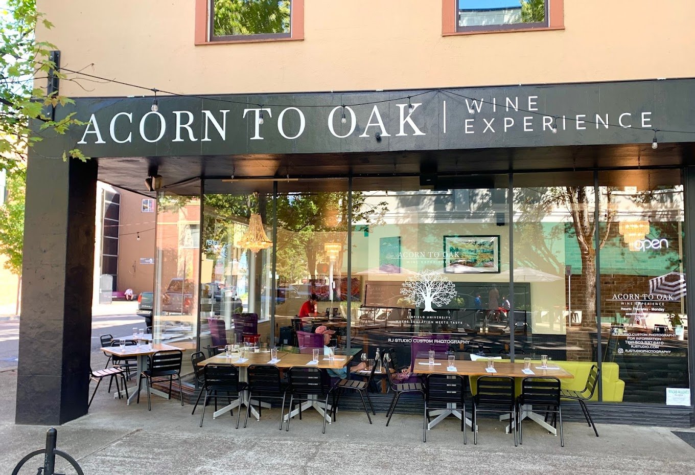 Exterior of the Acorn to Oak Wine Experience Tasting Room in McMinnville, Oregon