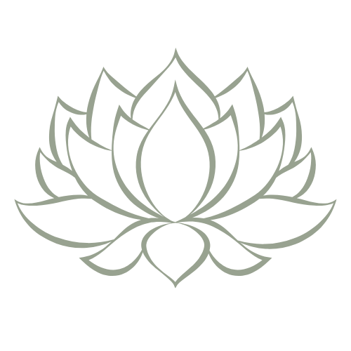 Stylized outline of a lotus flower in light green on a black background.