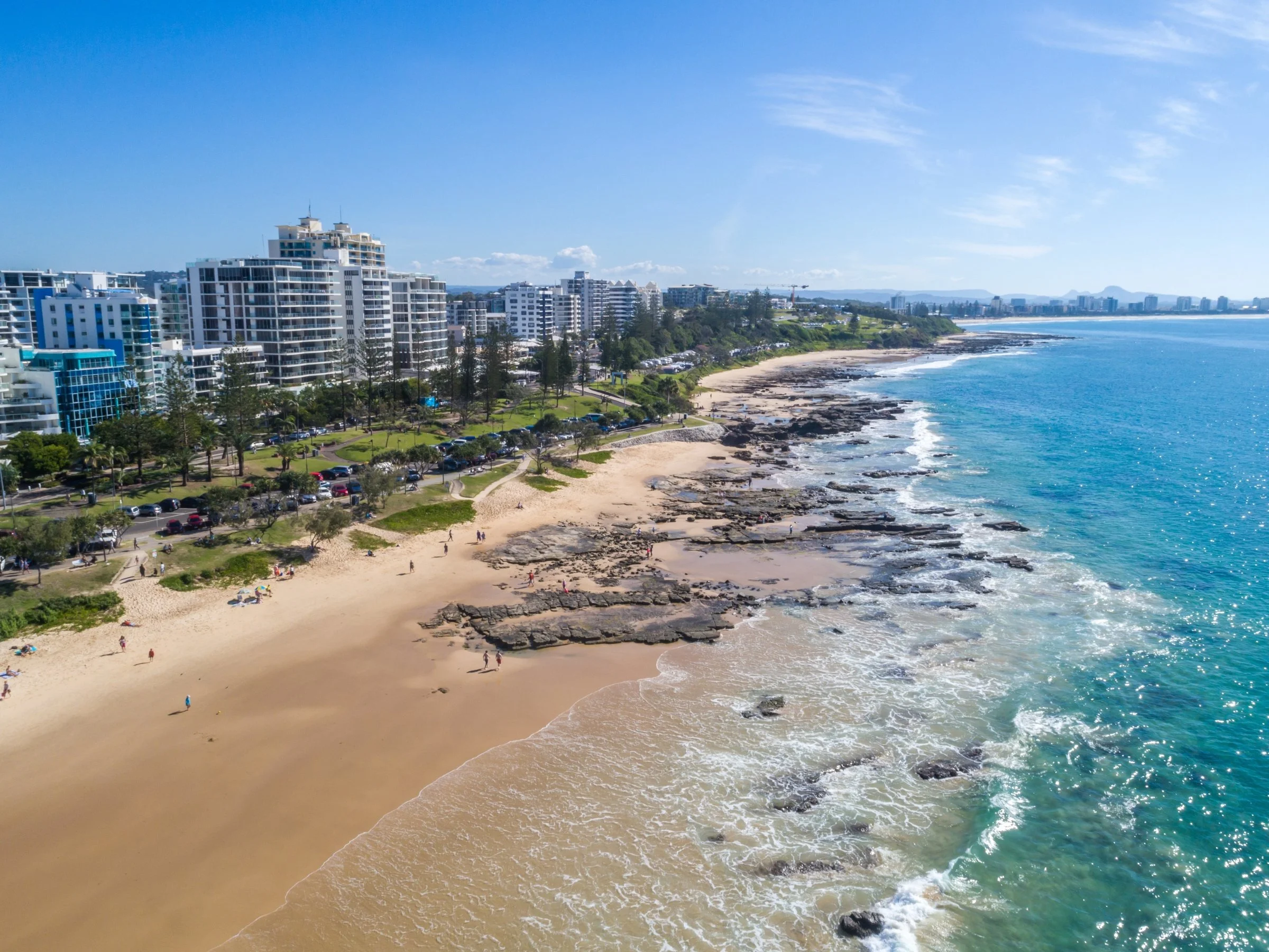 Drone shot of Mooloolaba Beach