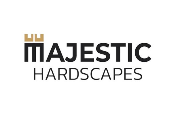 Majestic Hardscapes logo with a crown symbol above the word 'Majestic' and 'Hardscapes' written underneath.