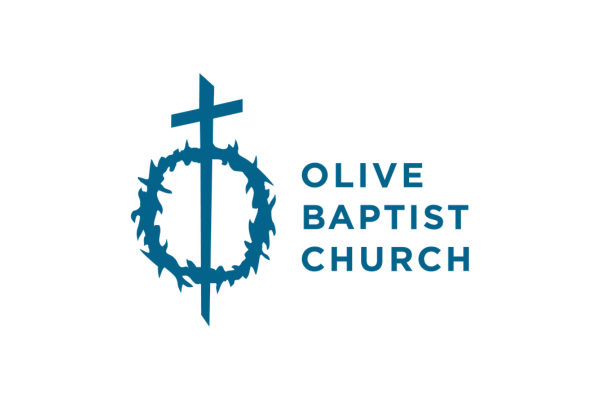 Logo of Olive Baptist Church featuring a cross and a crown of thorns with the church's name to the right.