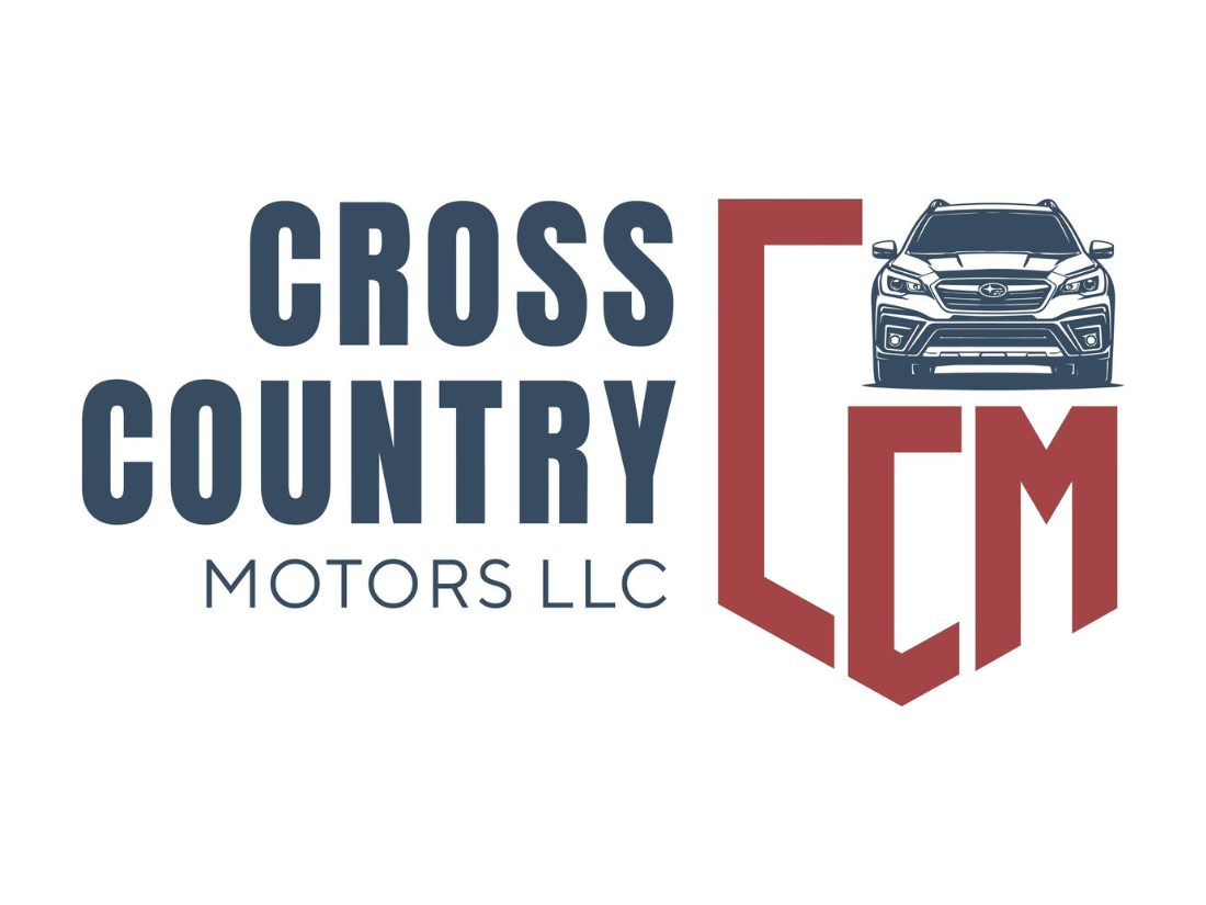 Logo for Cross Country Motors LLC featuring the company name, a stylized car illustration, and the letters C and M.