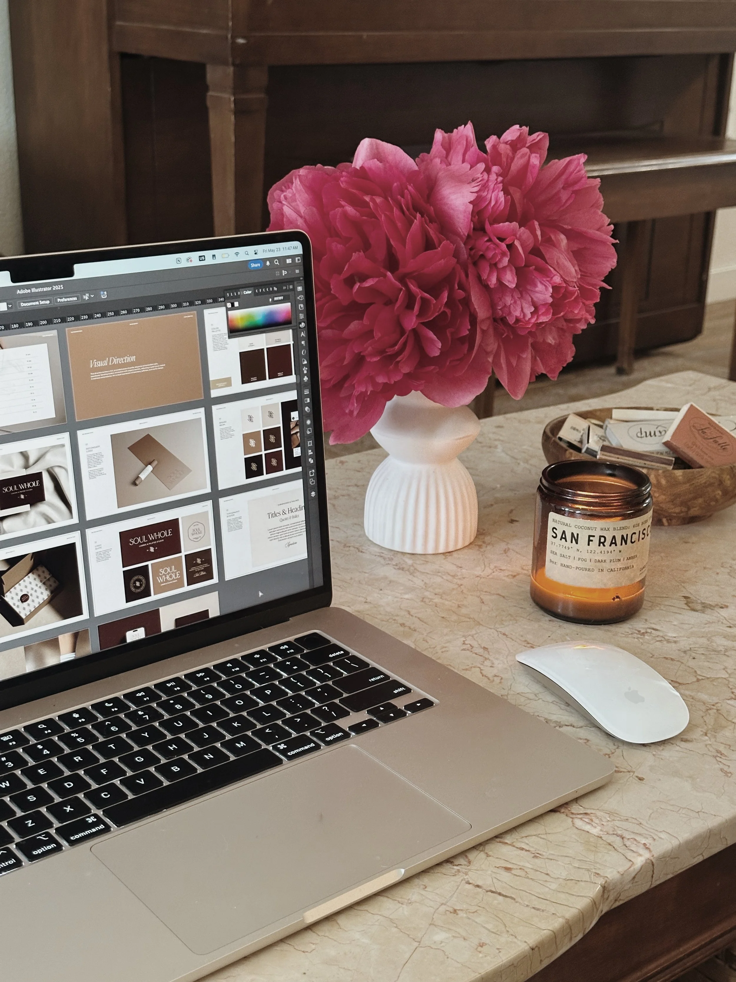 Fresh flowers to brighten the studio