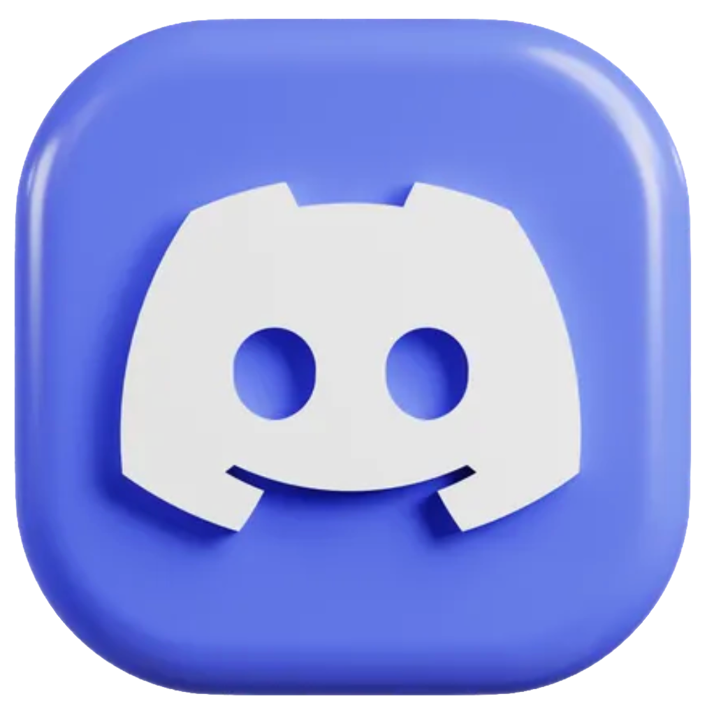 Discord app icon with a blue background and a white smiling game controller face logo.