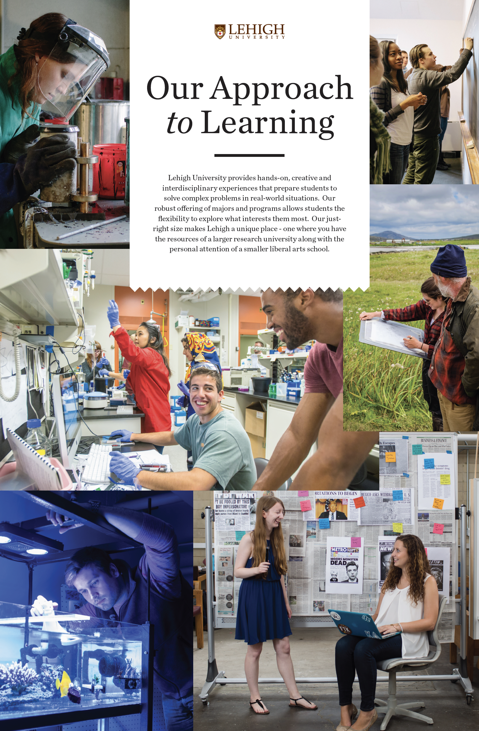 A large-format bi-fold piece about academics at Lehigh University. 
