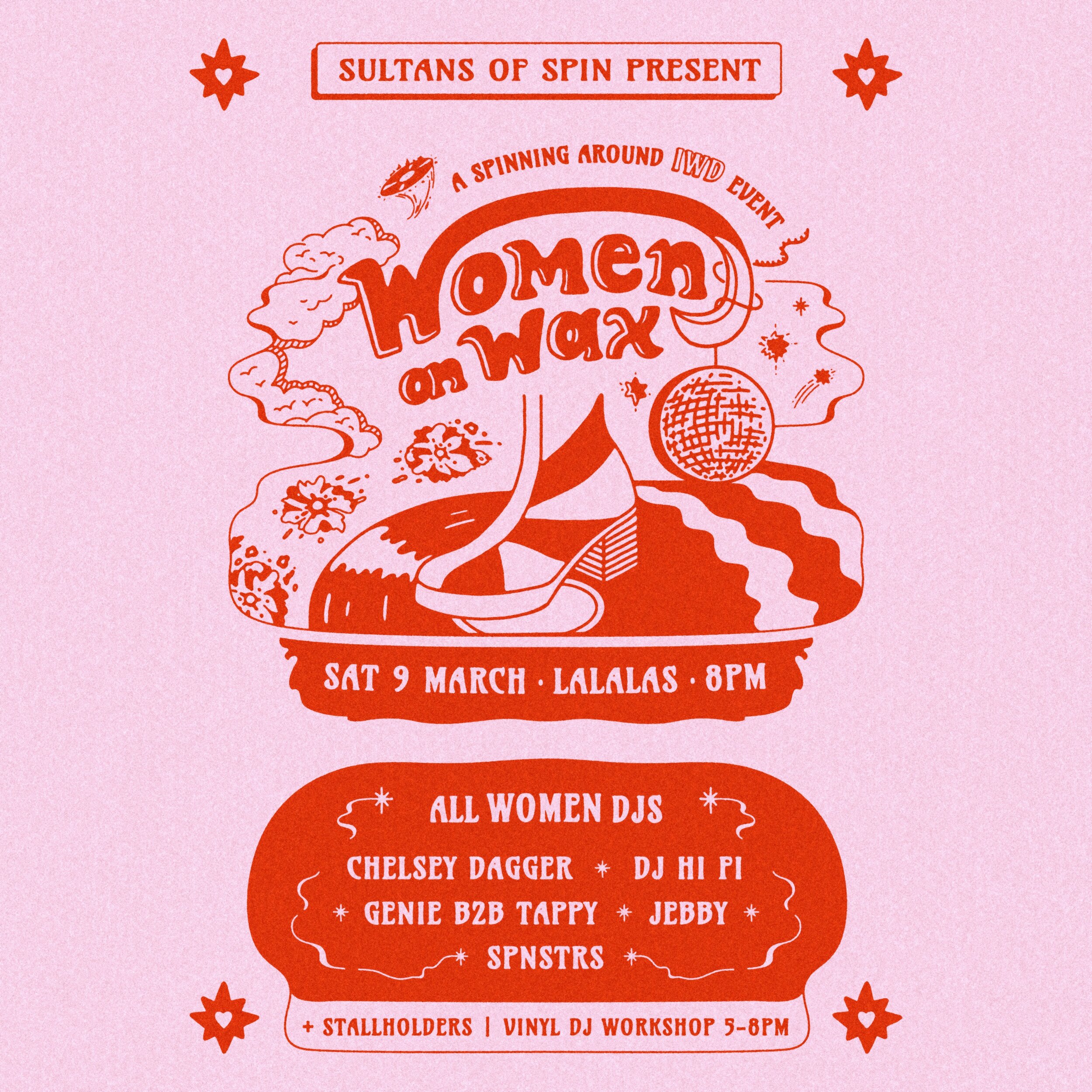 We loved getting to work on this poster for the upcoming IWD Edition of Spinning Around @sultansofspin @chelseydaggerdj 🪩🪩🪩

Such a killer lineup and a great chance to pull out our best powerful psychedelic disco imagery 🕺🪩🍒

Can&rsquo;t wait t