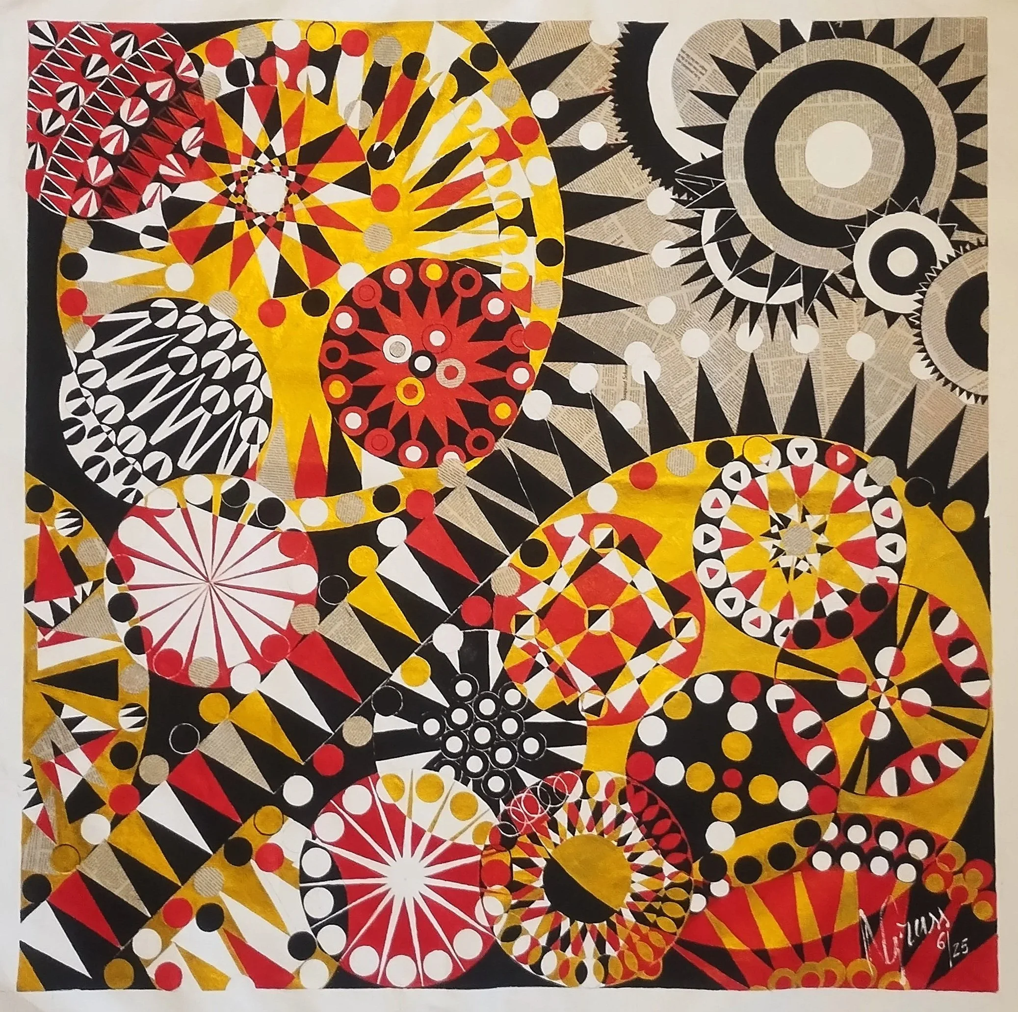 Zip it, 2025. Mixed media on canvas - 120 X 120 cm / 47.5 X 47.5 in.