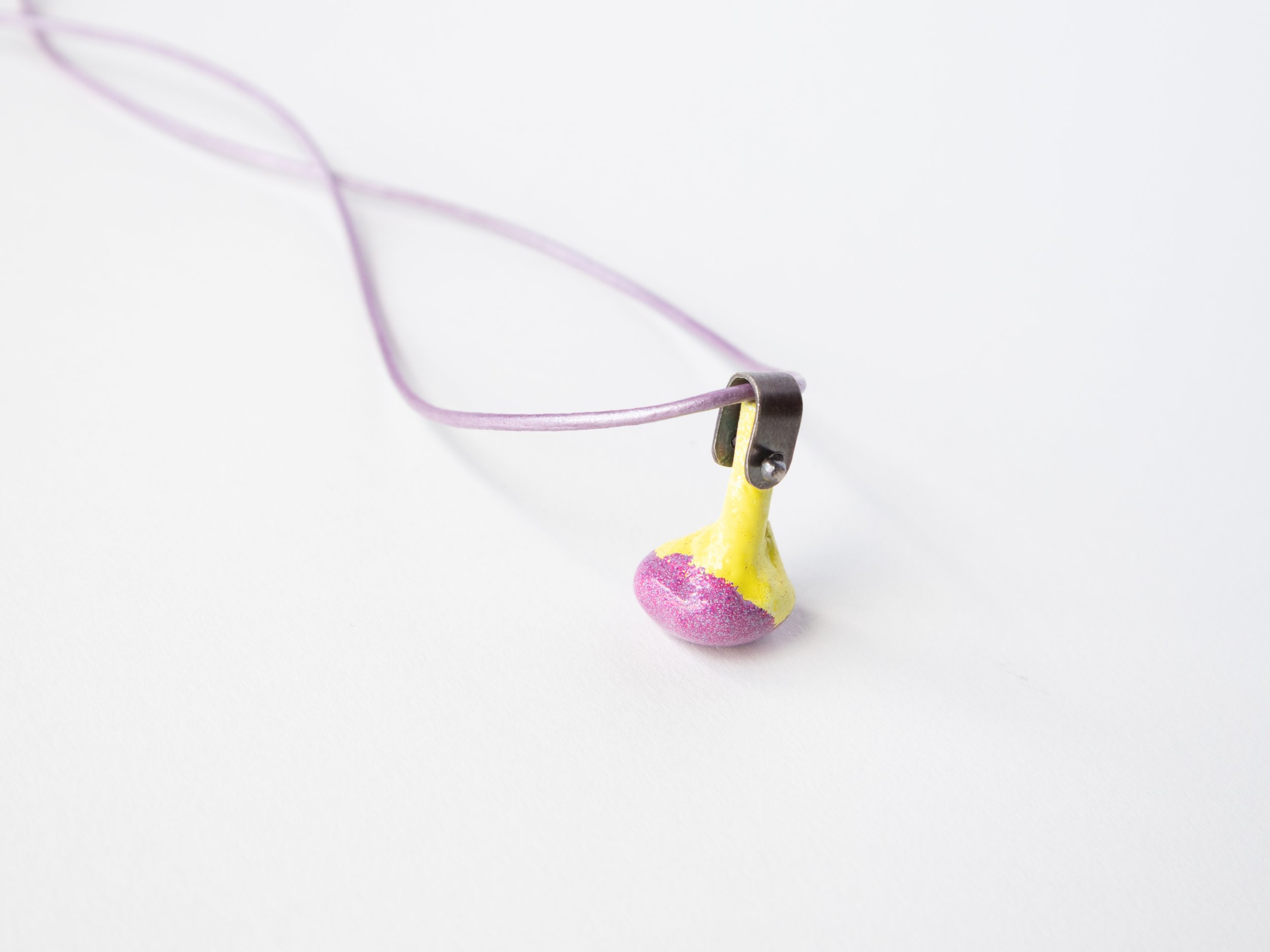 The Butt: Bright Yellow & Magenta Pendant with Leather Cord