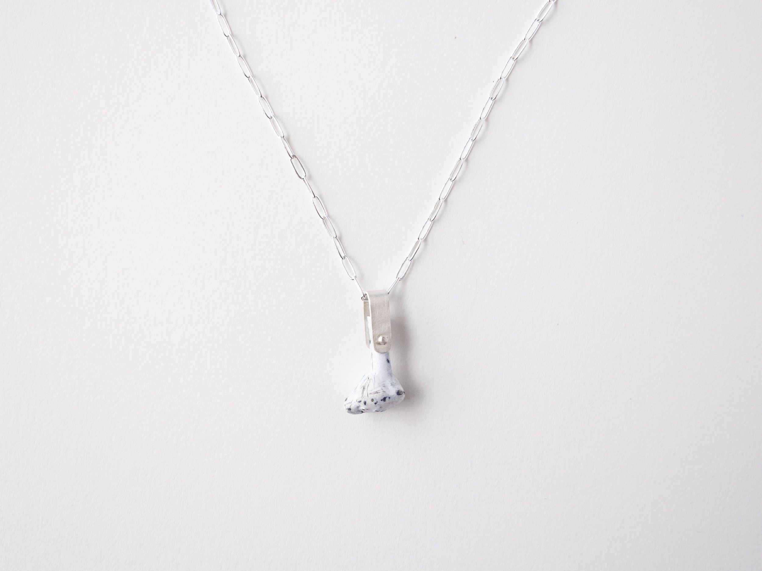 The Mini Butt: White & Navy Pendant with Silver Chain