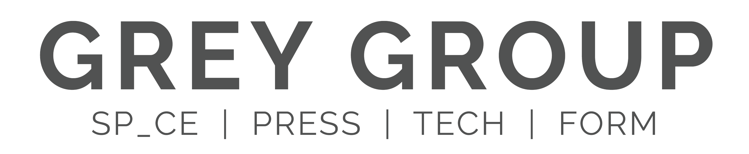 Grey Group logo with the words 'SPCE PRESS TECH FORM' underneath
