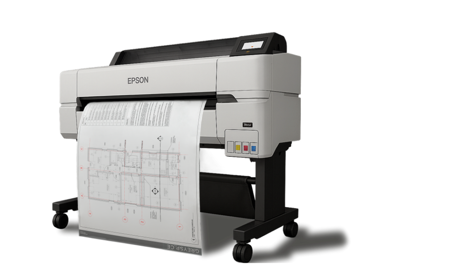 Epson wide-format inkjet printer printing architectural plans.