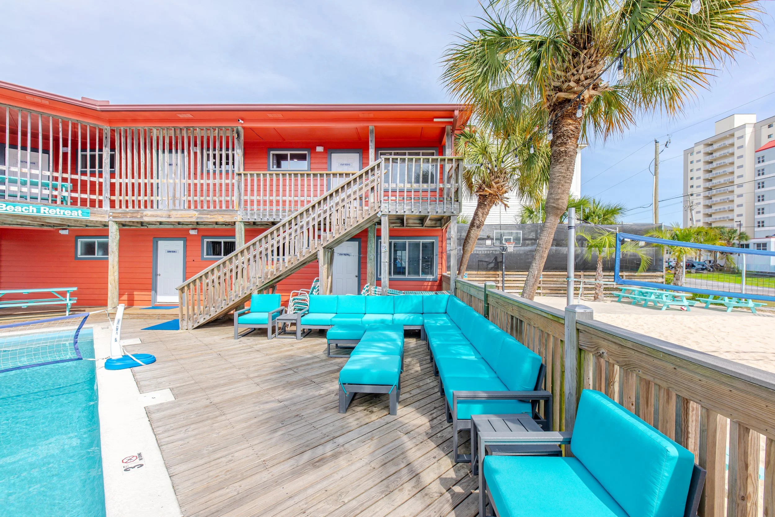 Enjoy your private poolside with contemporary furniture, perfect for relaxation and socializing. 