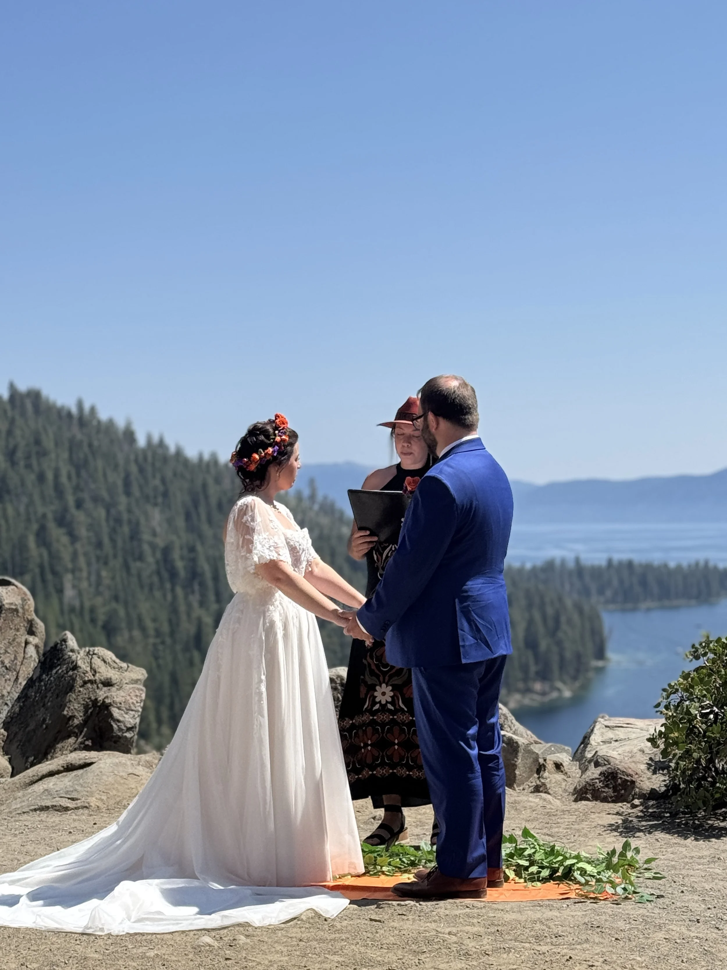 Couple eloping at the Emerald Bay overlook in South Lake Tahoe
