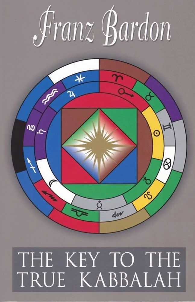 1-1 Kabbahlah training, 1-1 mentorship "The Key to the True Kabbalah" by Franz Bardon, featuring colorful circular symbols representing Jewish zodiac and mystical symbols.