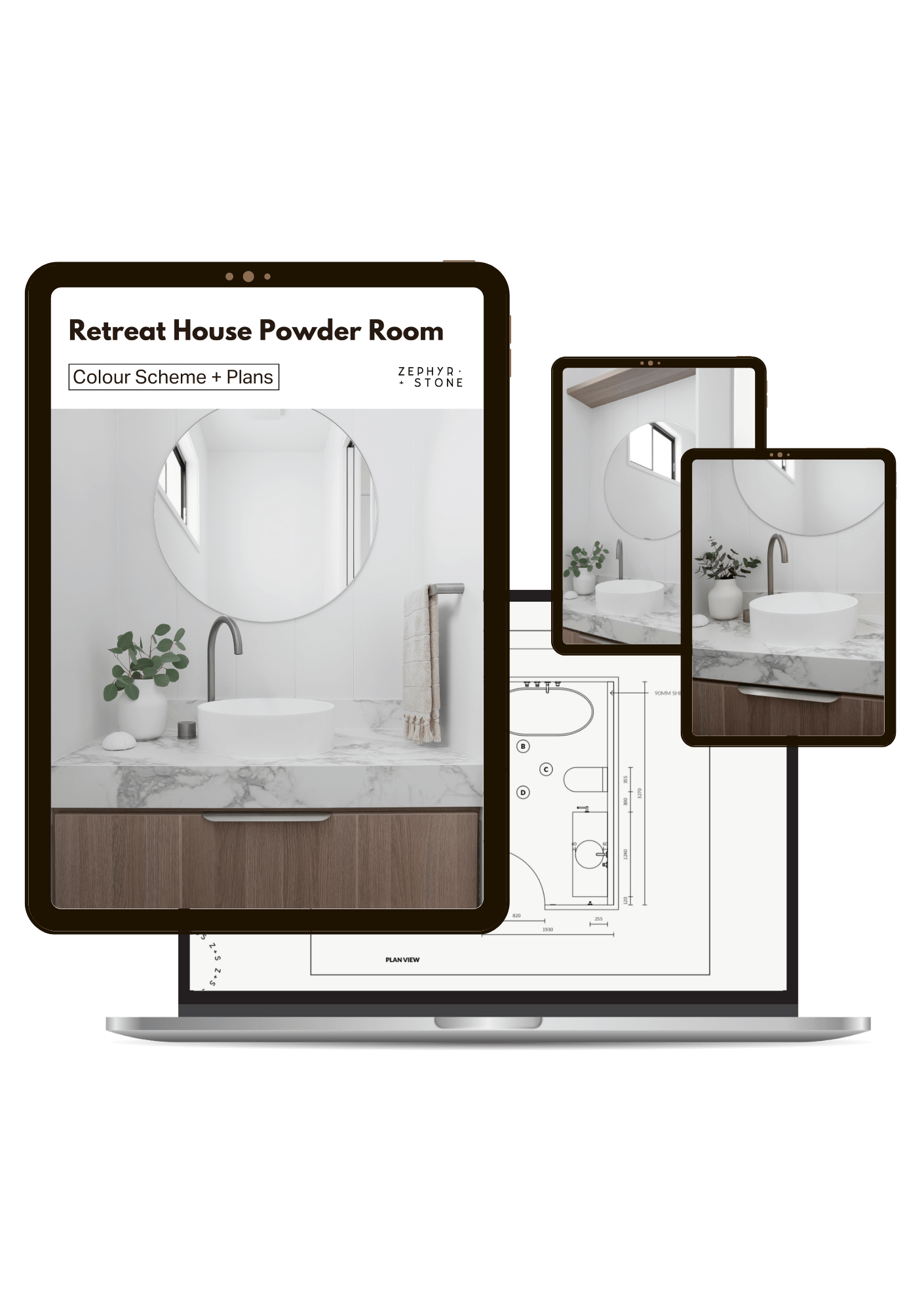 Retreat House Powder Room Plans + Colour Scheme — Zephyr + Stone