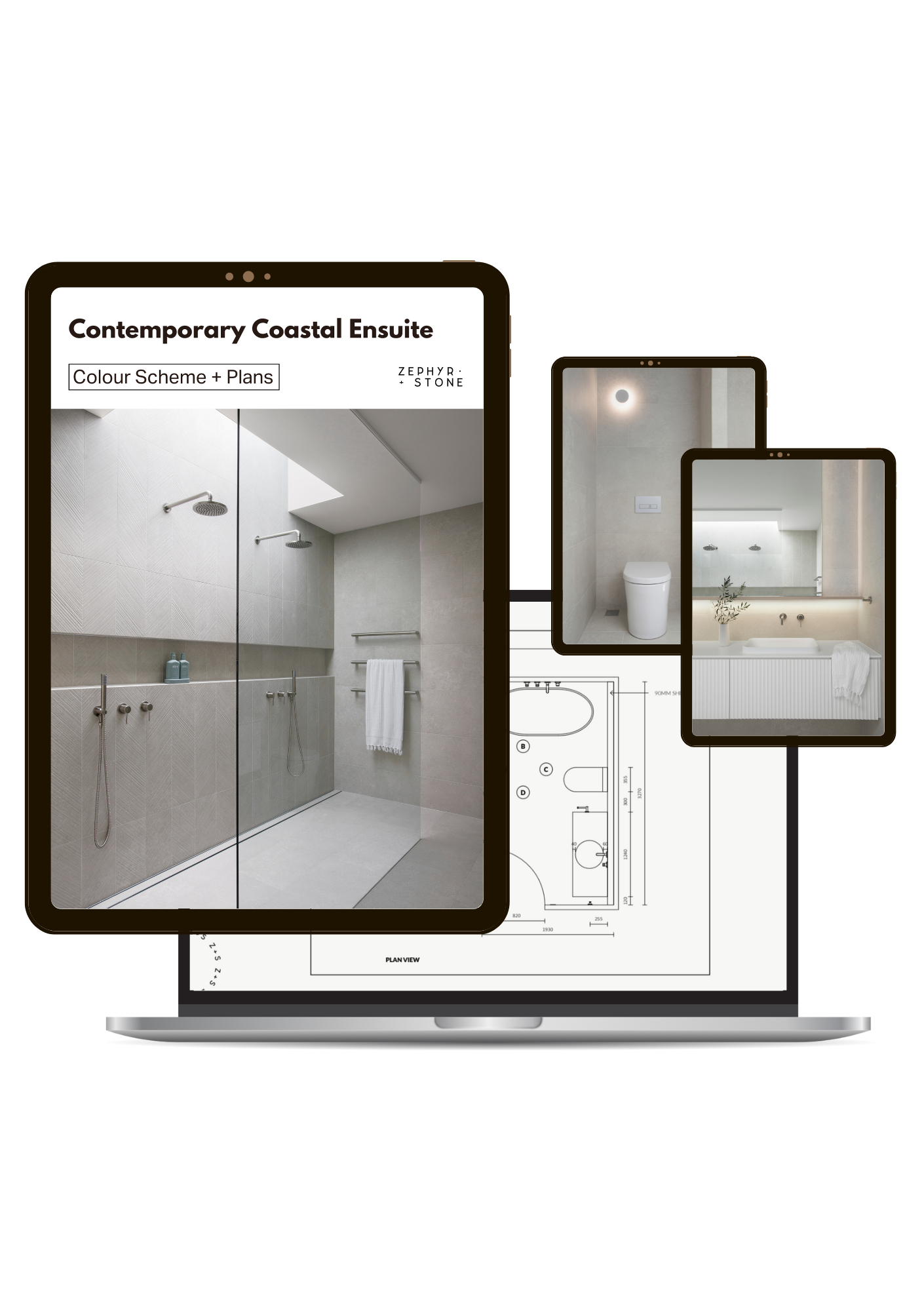 Contemporary Coastal Ensuite Plans and Colour scheme design plan thumbnail for bathroom remodel