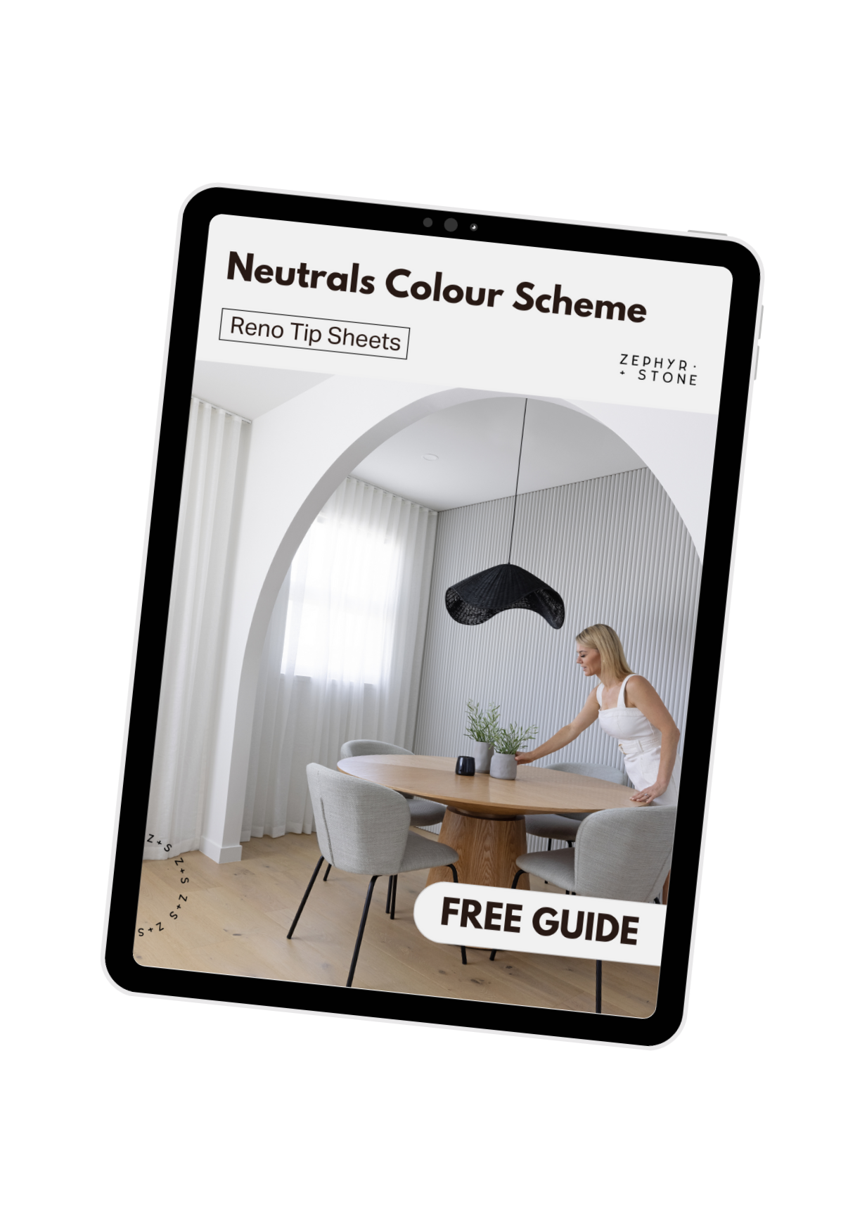 Free Neutrals Colour Scheme — a downloadable interior colour palette of designer-selected neutral paints and finishes for a cohesive renovation or new build. From Zephyr and Stone, Australia.