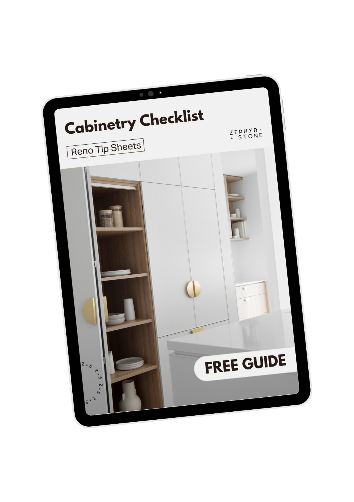 Free Cabinetry Checklist — a downloadable home design guide for planning your kitchen, butler's pantry and built-in storage cabinetry in a renovation or new build. From Zephyr and Stone, Australia.