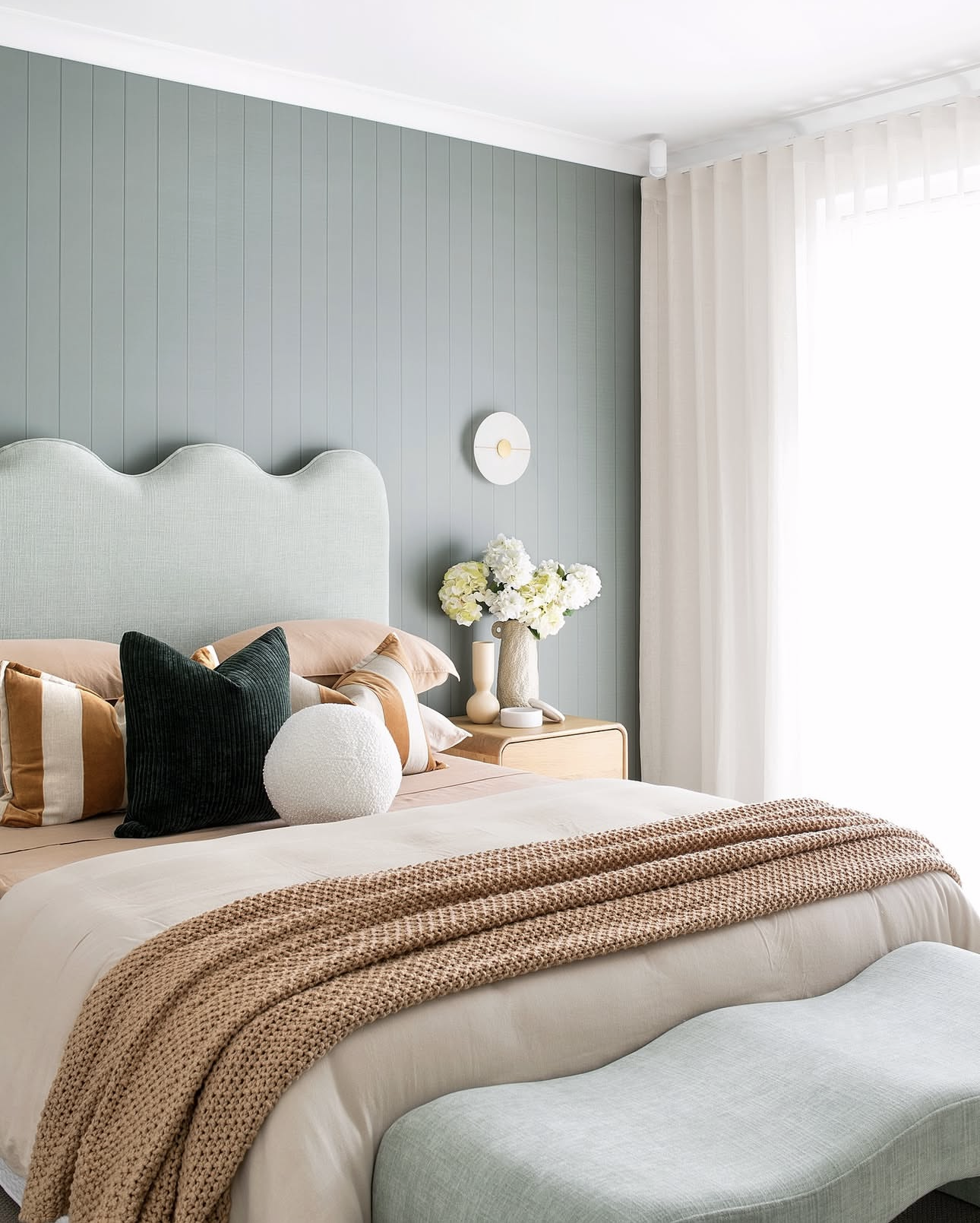 Main bedroom showing the floor space needed around a queen bed